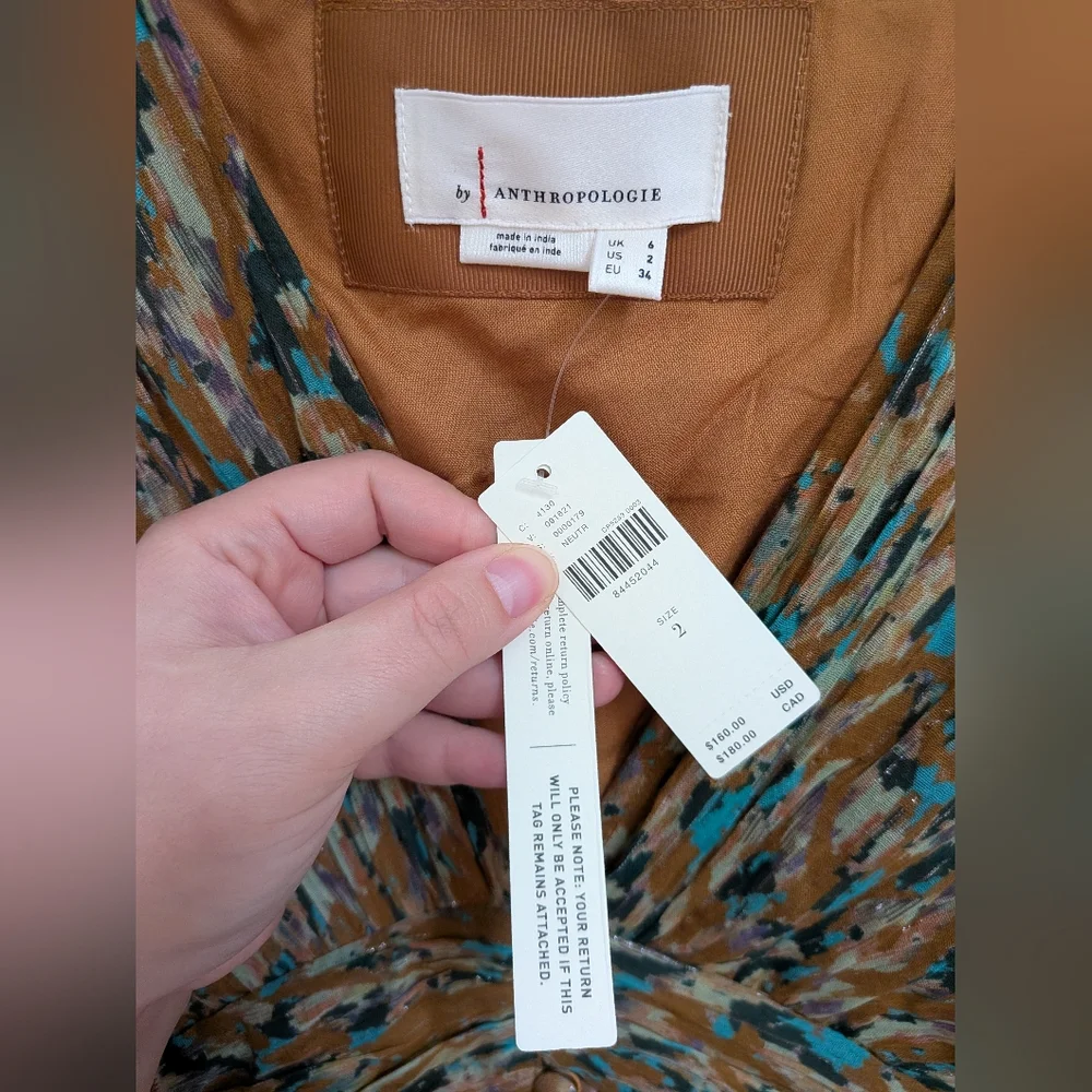 NWT By Anthropologie The Katerina Lurex Button Front Neutral Midi Dress Size 2 - Picture 7 of 16